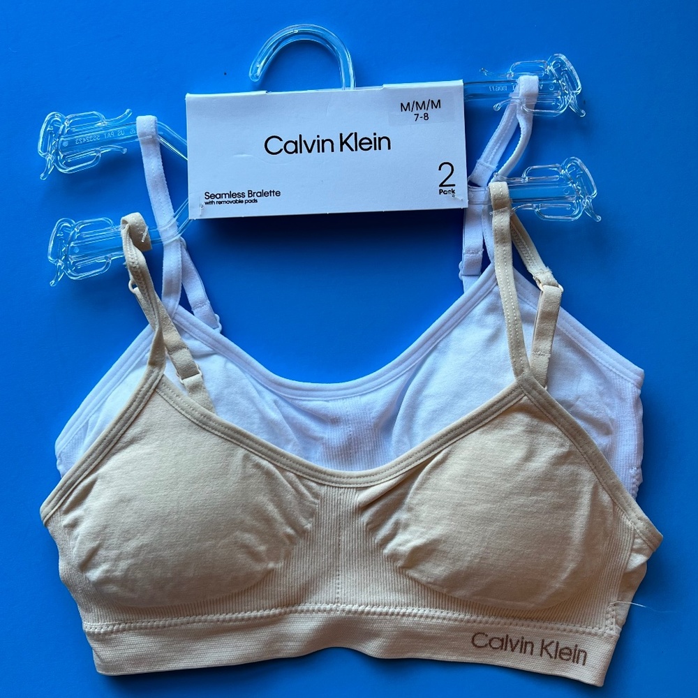 Calvin Klein Girls Seamless Bralette w removable pad Medium 7 - 8 Nude / White